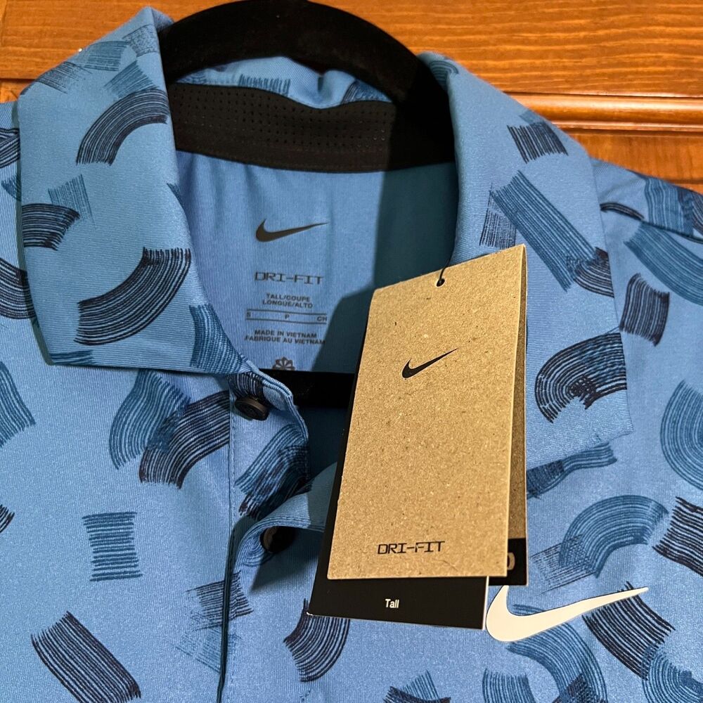 Nike Tour Dri-FIT Golf Polo Shirt Men's S-TALL Blue Micro Print Pattern